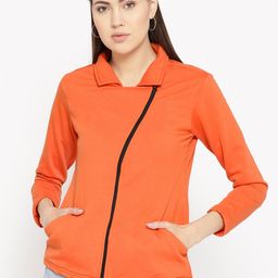 Belle Fille Women Orange Solid Asymmetric Closure Tailored  Jacket-picture-11