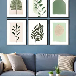 999Store White & Green 6 Pieces Canvas Floral Wall Paintings-image-65