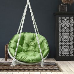 Patiofy White & Green Cotton RoundHammock Swing Chair With Cushion-image-76