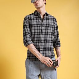 The Indian Garage Co Men Grey Slim Fit Checked Casual Shirt-image-65