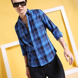 The Indian Garage Co Men Blue Slim Fit Checked Casual Shirt-image-39