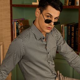 DENNISON Men Houndstooth Printed Spread Collar Casual Shirt-image-4