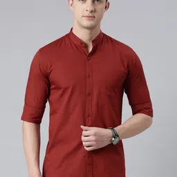DEZANO Men Red Pure Cotton Comfort Fit Striped Casual Shirt-picture-29