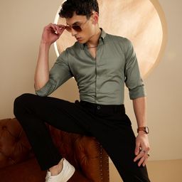 DENNISON Men Olive Green Smart Slim Fit Opaque Formal Shirt-image-94