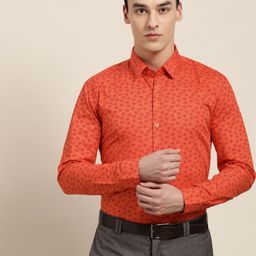 SOJANYA Men Orange & Maroon Regular Fit Printed Formal Shirt-image-80