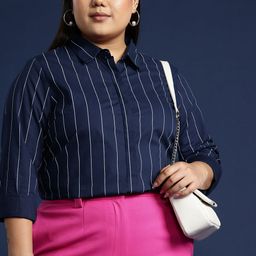 Hancock Women Plus Size Striped Formal Shirt-7