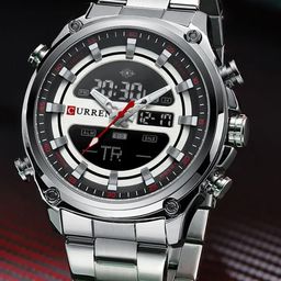 Curren Men Bracelet Style Straps Analogue and Digital Watch CR-8404-Silver-Black-39