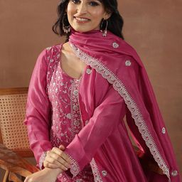 Libas Women Floral Embroidered Regular Kurta with Palazzos & With Dupatta-image-3