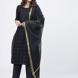 Vishudh Women Black & Off-White Printed Kurta with Palazzos & Dupatta-picture-52