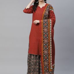 Yuris Women Maroon Pure Cotton Printed Kurta with Palazzos & Dupatta-picture-20