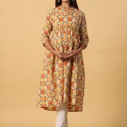 CRAFIQA Women Ethnic Motifs Printed Maternity Anarkali Pure Cotton Kurta-image-37