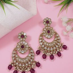 I Jewels Gold-Plated Kundan Studded Pearl Beaded Chandbalis Earrings-47