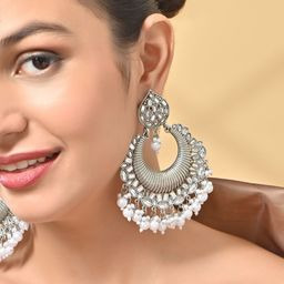 Fida Silver-Plated Pearls Beaded Crescent Shaped Chandbalis-picture-28