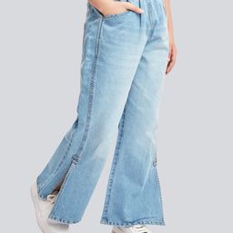 Olele Girls Cotton Denim Bottom Slit Stretchable Jeans Pant-image-31