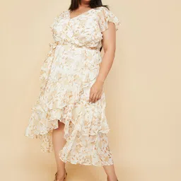 max Plus Size Floral Print V-Neck Flutter Sleeve Wrap Dress-14