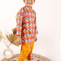 Superminis Boys Ethnic Motifs Printed Mandarin Collar Kurta With Dhoti Pants-45