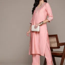 Readiprint Fashions Women Floral Yoke Design Regular Pure Silk Kurta with Palazzos-picture-51