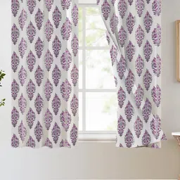Trance Home Linen Mauve & White 2 Pcs Printed Room Darkening Pure Cotton Window Curtains-image-32