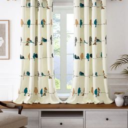 Story@home White & Teal Set of 2 Quirky Cotton Room Darkening Window Curtain-image-48