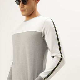 Flying Machine Men Grey Melange & White Colourblocked Sweatshirt-picture-4