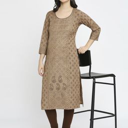 MORDEN MUSE Geometric Printed Round Neck Straight Maternity Kurta-image-73