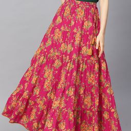 Varanga Magenta & Yellow Printed Flared Maxi Dress-34