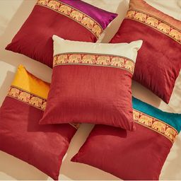 Home Centre Corsica Bela Brocade Red 5 Pieces Ethnic Motifs Printed Square Cushion Covers-image-54