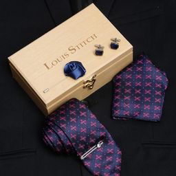 LOUIS STITCH Men Indigo Blue Italian Silk Necktie Accessory Gift Set-image-14