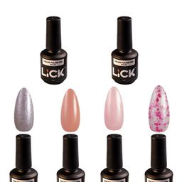 LICK Set Of 6 Color Polish Gel Nail Polish-15 ml Each-Shade 06-27-37-43-Top Coat-Base Coat-18