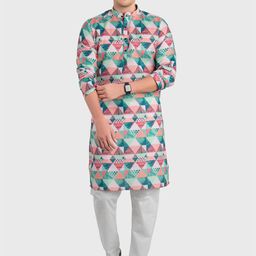 SHIWAM ETHNIX Men Green Printed Regular Straight Cotton Kurta-picture-33