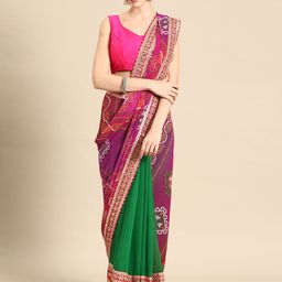 Mitera Green & Pink Bandhani Embroidered Poly Georgette Designer Bandhani Saree-picture-12