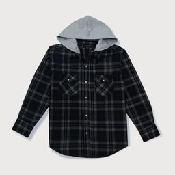 Gini and Jony Boys Black & Grey Checked Cotton Hooded Casual Shirt-image-55