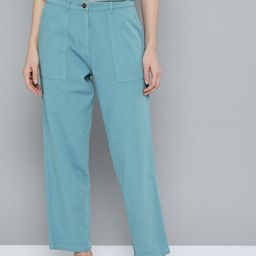 Mast & Harbour Women Turquoise Blue Solid Regular Trousers-image-61