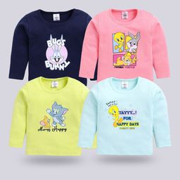 YK X Tinyo Infant Girls Pack Of 4 Tom & Jerry Printed Cotton T-shirt-image-7