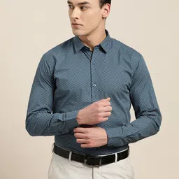 SOJANYA Men Navy Blue & Off-White Regular Fit Printed Formal Shirt-image-68