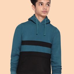 UTH by Roadster Boys Teal Green & Black Colourblocked Hooded Sweatshirt-image-13