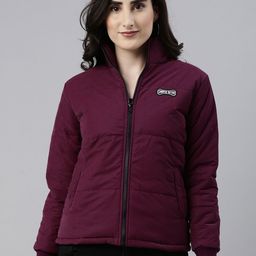 Campus Sutra Women Purple Geometric Windcheater Outdoor Padded Jacket-picture-39