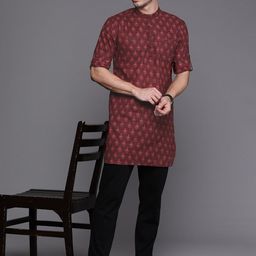 Indo Era Men Maroon Ethnic Motifs Printed Pure Cotton Kurta-image-74