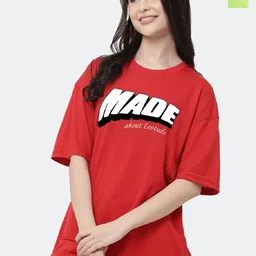 Leotude Pack of 2 Typography Printed Oversized Round Neck T-Shirts-image-99