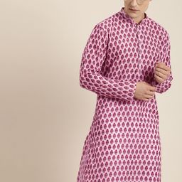 VASTRAMAY Men Pink & White Ethnic Printed Kurta with Pyjamas-15