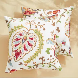 Home Centre Off White & Green 2 Pieces Floral Printed Square Cushion Covers-21