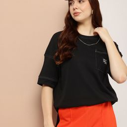 Difference of Opinion Women Drop-Shoulder Sleeves Pure Cotton Applique T-shirt-image-92