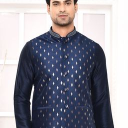 MAAHI FABS Mandarin Collar Regular Kurta With Churidar With Geometric Printed Nehru Jacket-picture-16