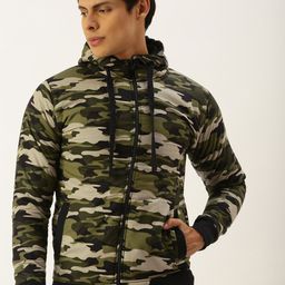 Campus Sutra Men Green Camouflage Printed Outdoor Biker Jacket-image-29