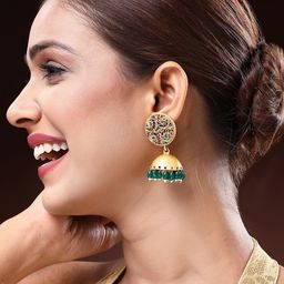 ADIVA Gold-Plated Artificial Stones Studded And Beaded Dome Shaped Jhumkas-9