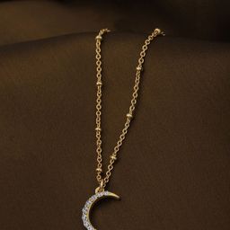 Carlton London 18kt Gold Plated Cubic Zirconia Studded Half Moon Pendant With Chain-image-23
