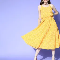 Kvsfab Women Lovely Mustard Floral Off My Back Dress-image-58