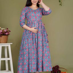 Gujari Women Floral Printed Maternity Fit & Flare Midi Dress-image-26