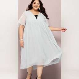 Qurvii+ Plus Size Flared Sleeves Georgette Empire Midi Dress-24