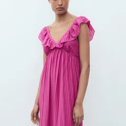 MANGO Self-Striped Flutter Sleeve Ruffled Empire Midi Dress-picture-14